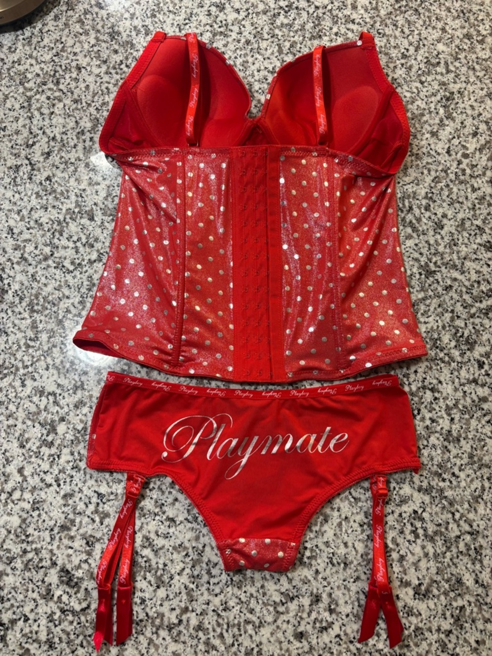 Y2K NWT Playboy Red Corset Set with Garter Briefs